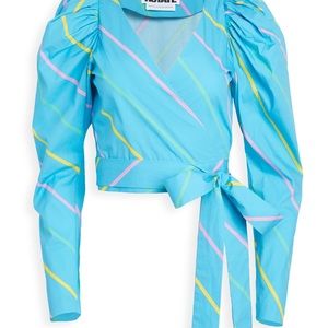 Rotate wrap around blouse with puff sleeves